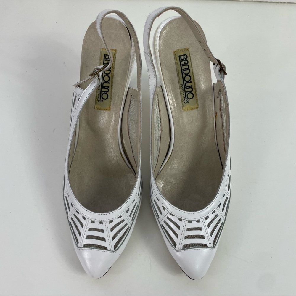 Vintage White‎ Slingback Point Toe Spiderweb Pumps Heels - Picture 7 of 16